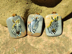 Polished Polychrome Jasper Pendant with Hand Painted Zebras - sold per item - From Madagascar - Toprock Gemstones and Minerals 