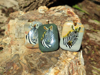 Polished Polychrome Jasper Pendant with Hand Painted Zebras - sold per item - From Madagascar