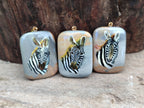 Polished Polychrome Jasper Pendant with Hand Painted Zebras - sold per item - From Madagascar - Toprock Gemstones and Minerals 