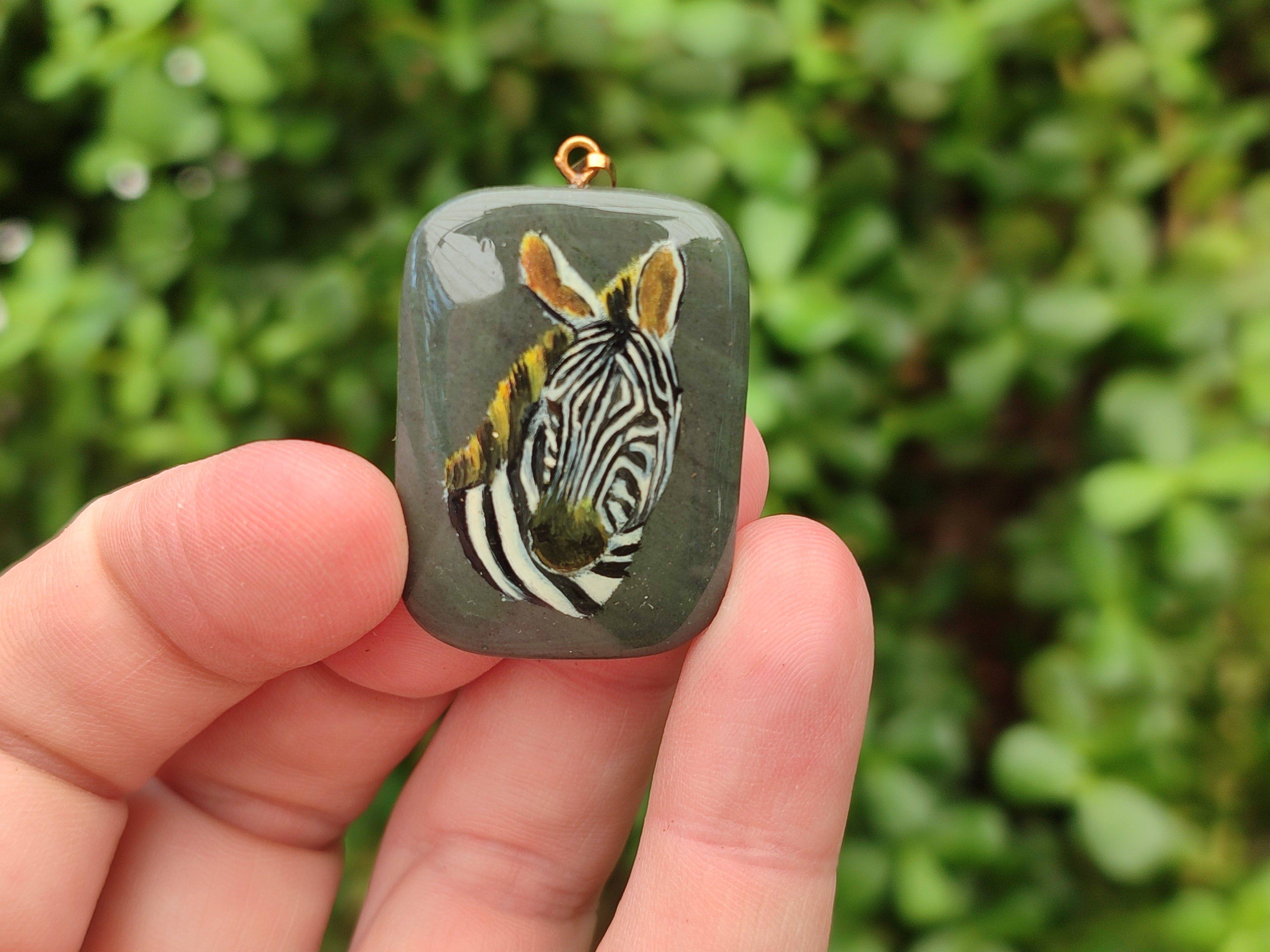 Polished Polychrome Jasper Pendant with Hand Painted Zebras - sold per item - From Madagascar - Toprock Gemstones and Minerals 