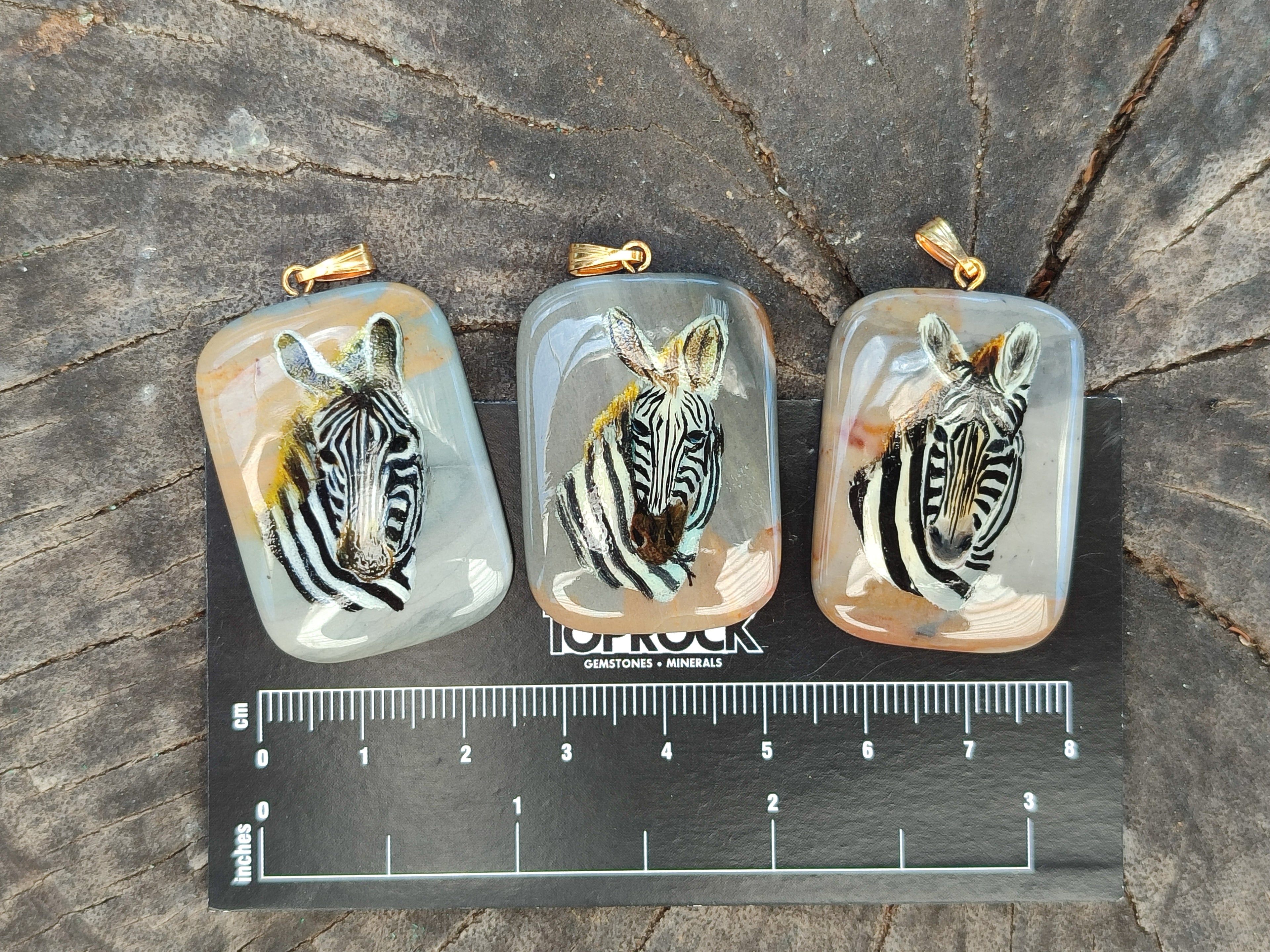 Polished Polychrome Jasper Pendant with Hand Painted Zebras - sold per item - From Madagascar - Toprock Gemstones and Minerals 