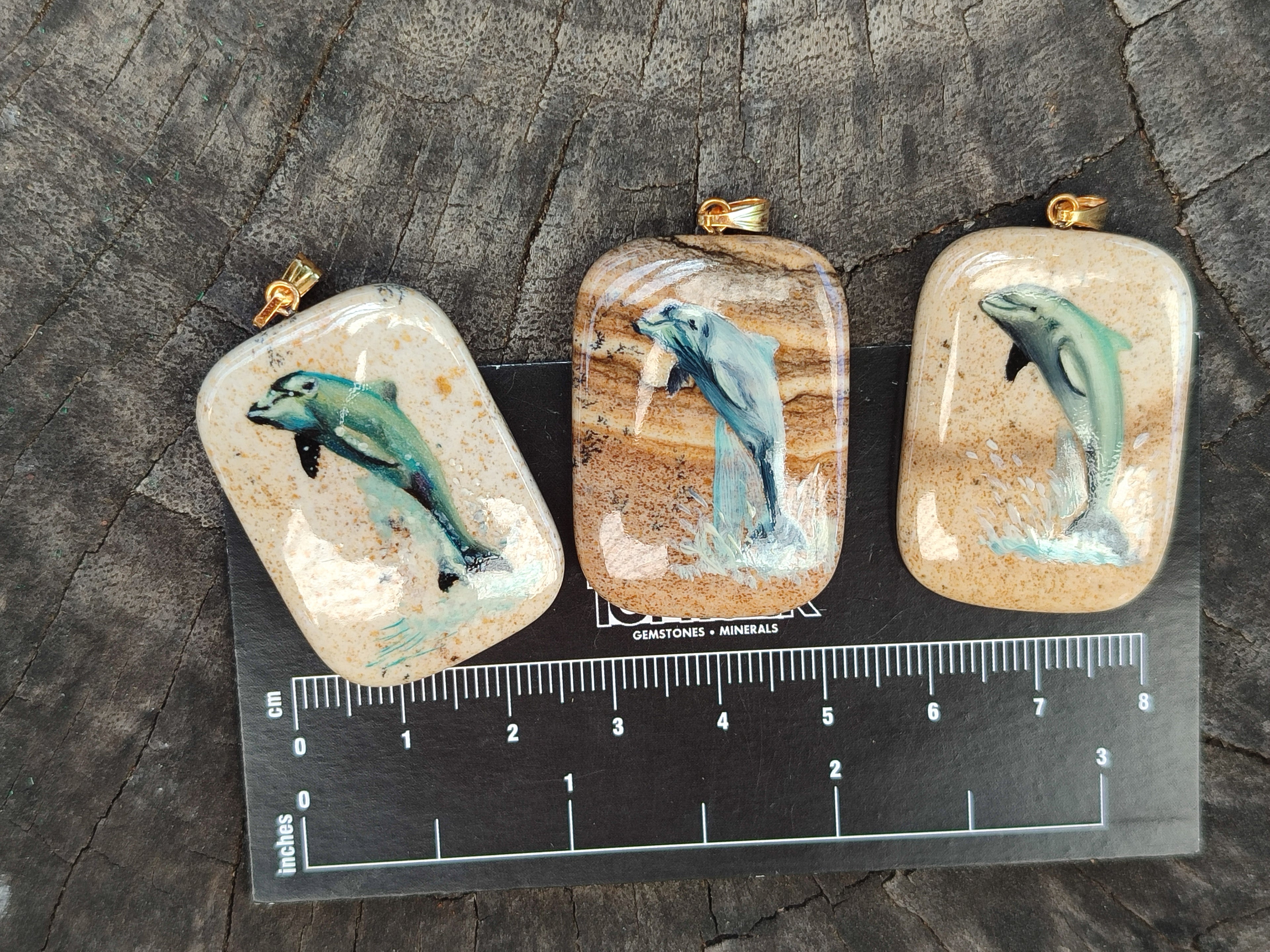 Polished Picture Stone Pendant with Hand Painted Dolphin - Sold Per Item - From Namibia - Toprock Gemstones and Minerals 