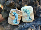 Polished Picture Stone Pendant with Hand Painted Dolphin - Sold Per Item - From Namibia - Toprock Gemstones and Minerals 