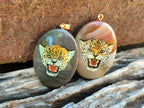 Polished Polychrome Jasper Pendant with Hand Painted Leopard - sold per item - From Madagascar - Toprock Gemstones and Minerals 