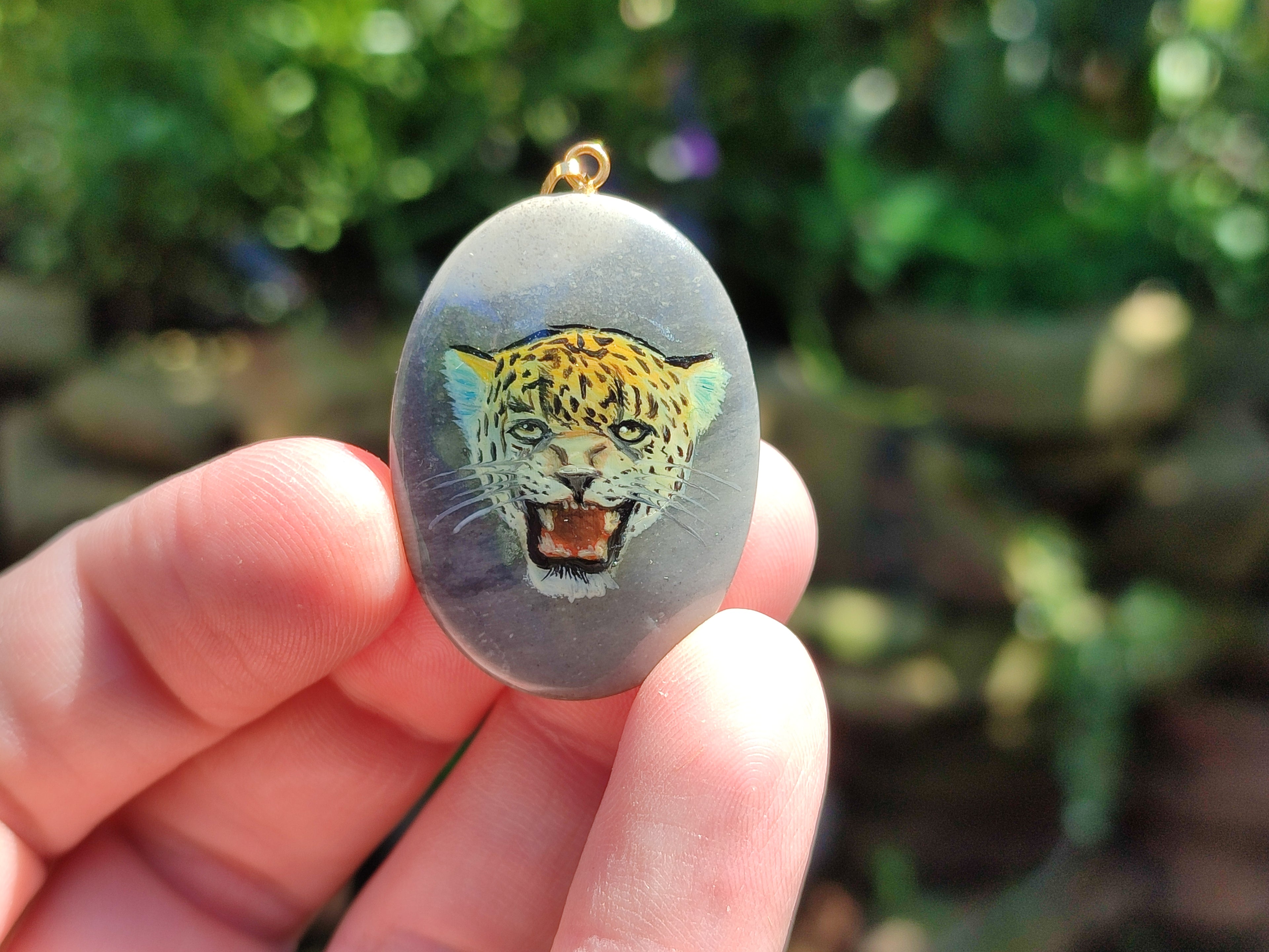 Polished Polychrome Jasper Pendant with Hand Painted Leopard - sold per item - From Madagascar - Toprock Gemstones and Minerals 