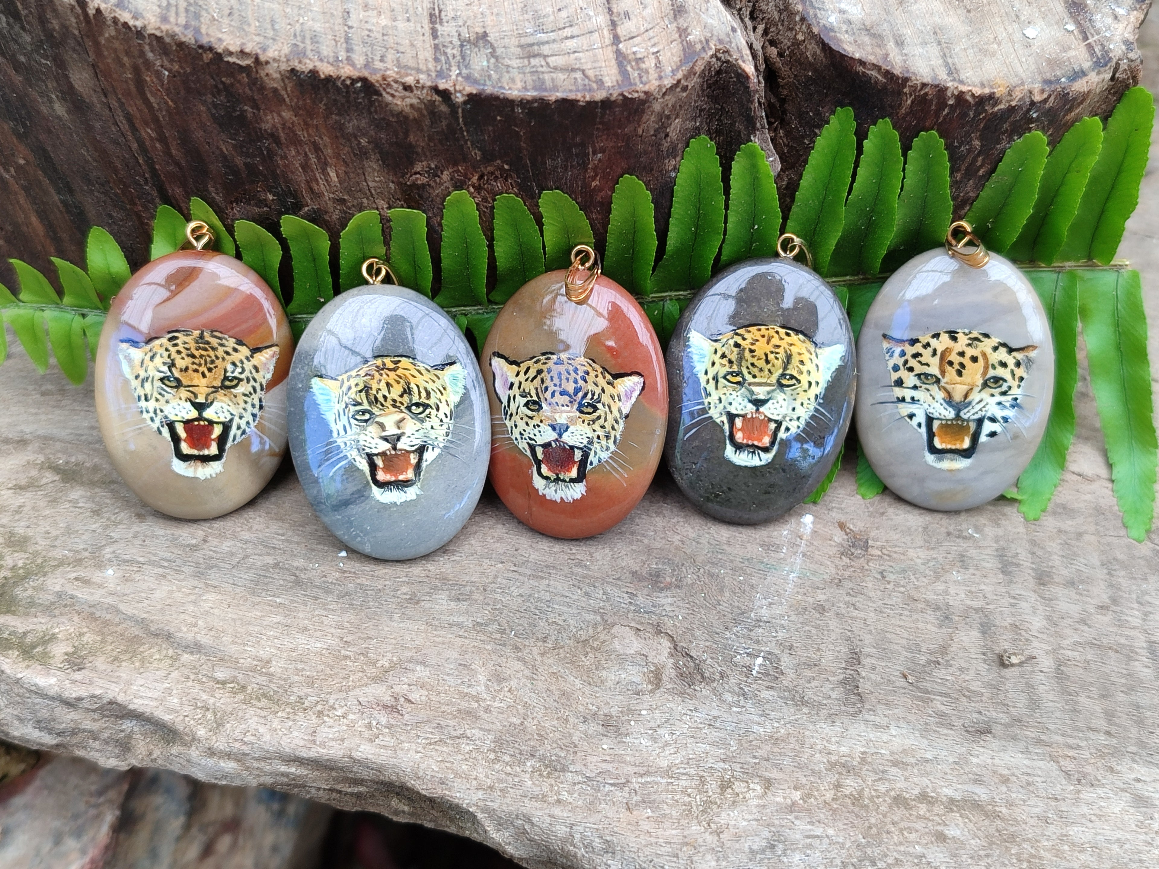 Polished Polychrome Jasper Pendant with Hand Painted Leopard - sold per item - From Madagascar - Toprock Gemstones and Minerals 