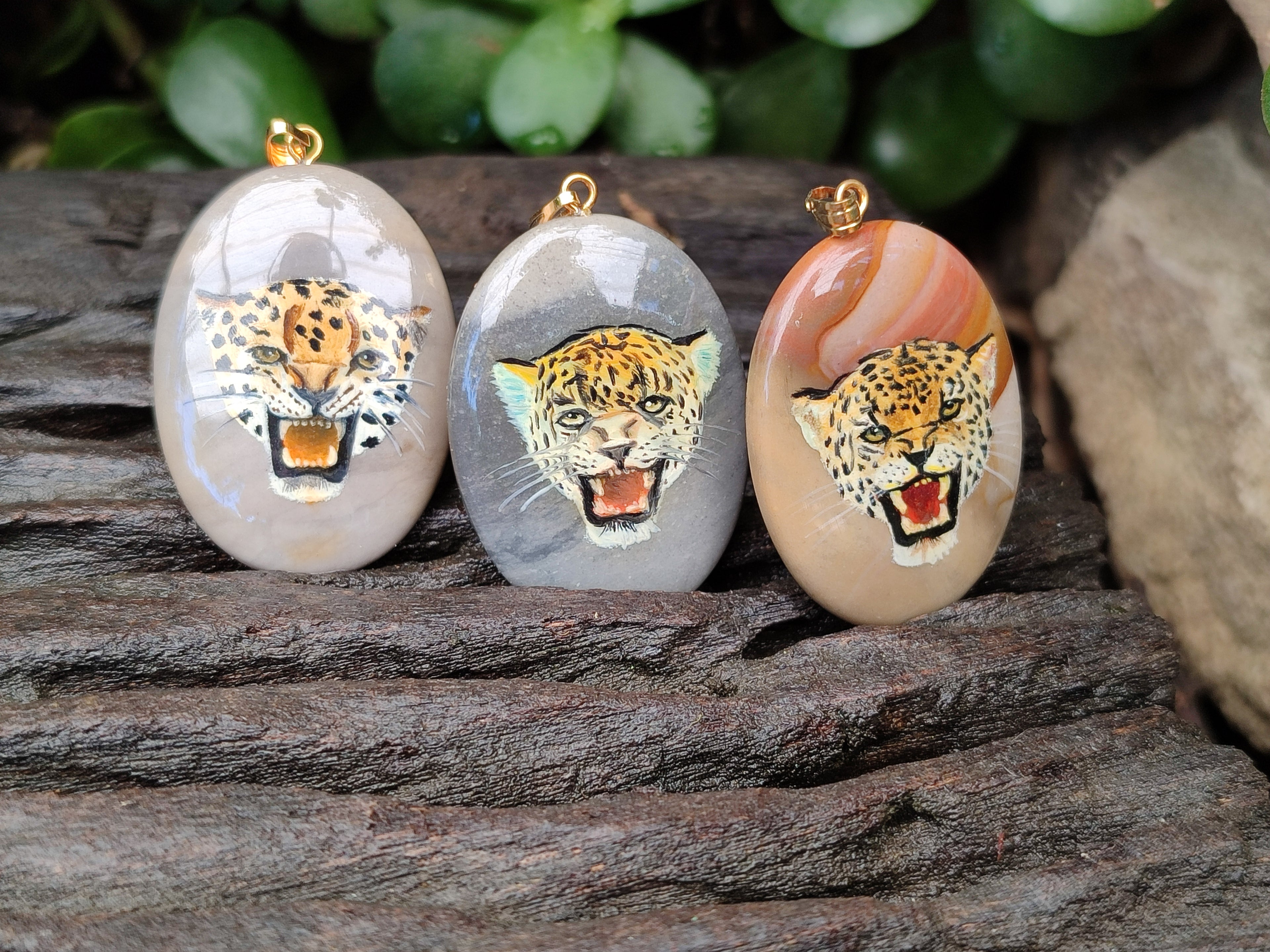 Polished Polychrome Jasper Pendant with Hand Painted Leopard - sold per item - From Madagascar - Toprock Gemstones and Minerals 