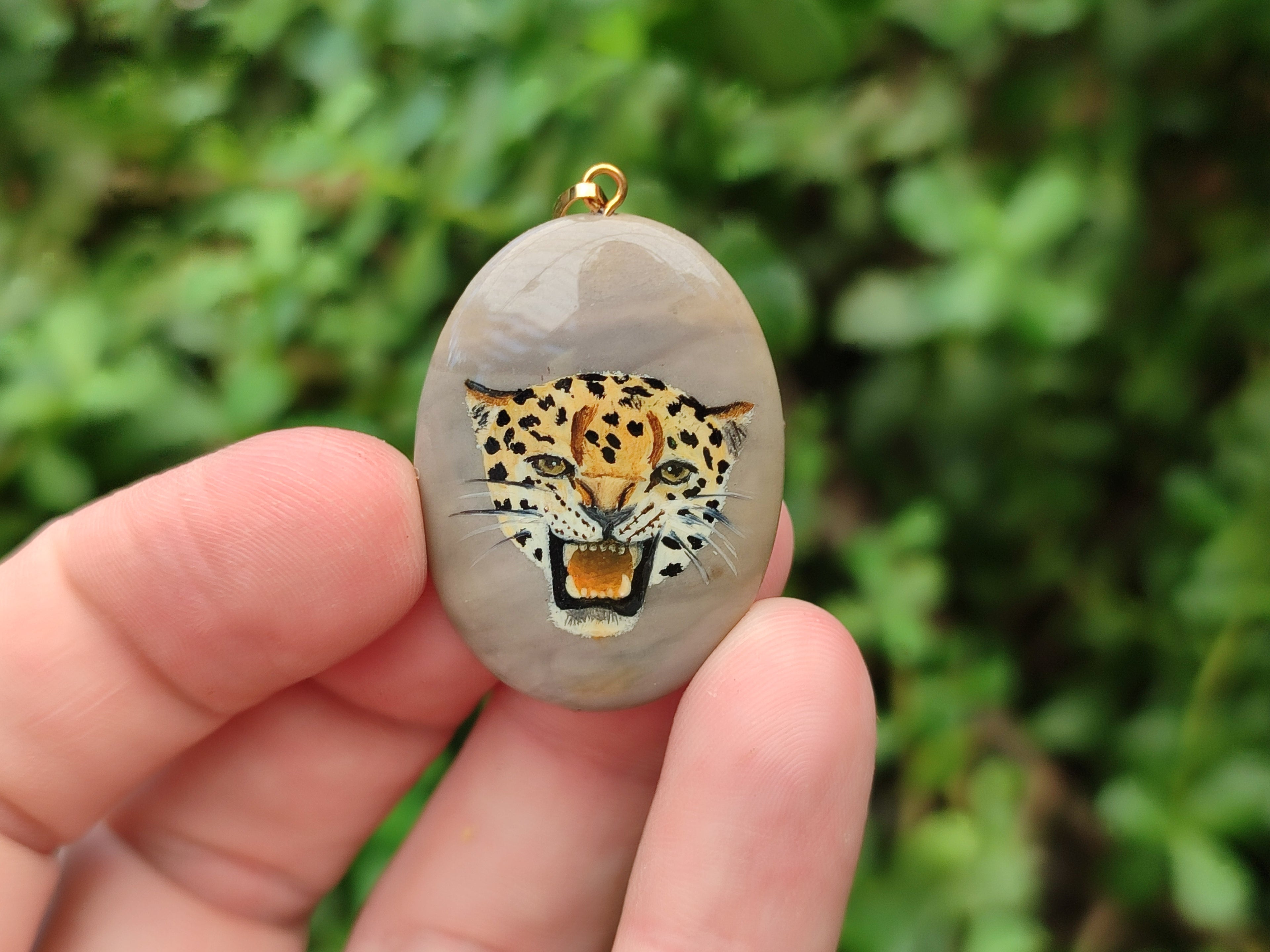 Polished Polychrome Jasper Pendant with Hand Painted Leopard - sold per item - From Madagascar - Toprock Gemstones and Minerals 