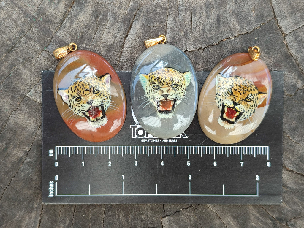 Polished Polychrome Jasper Pendant with Hand Painted Leopard - sold per item - From Madagascar - Toprock Gemstones and Minerals 