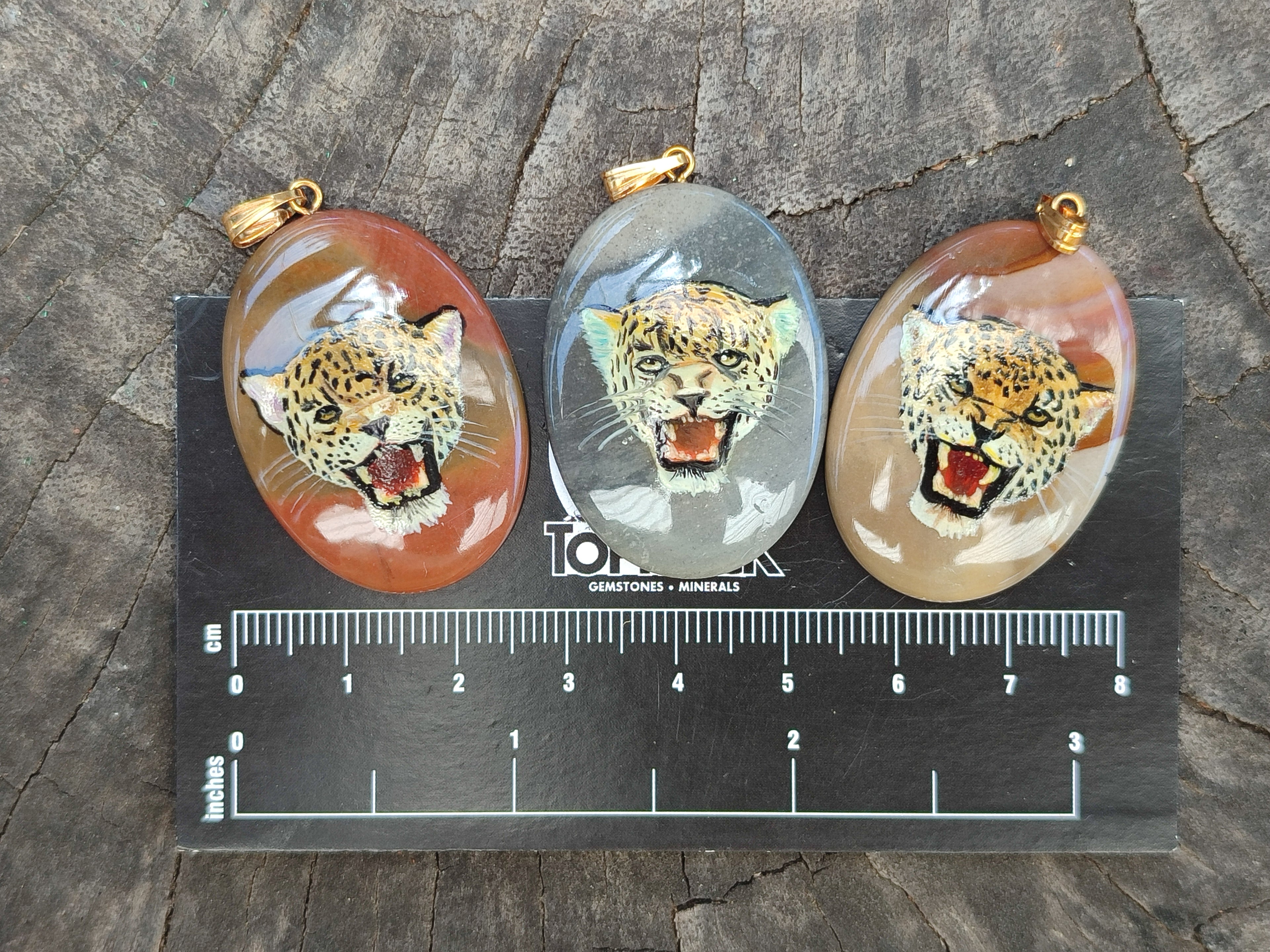 Polished Polychrome Jasper Pendant with Hand Painted Leopard - sold per item - From Madagascar - Toprock Gemstones and Minerals 