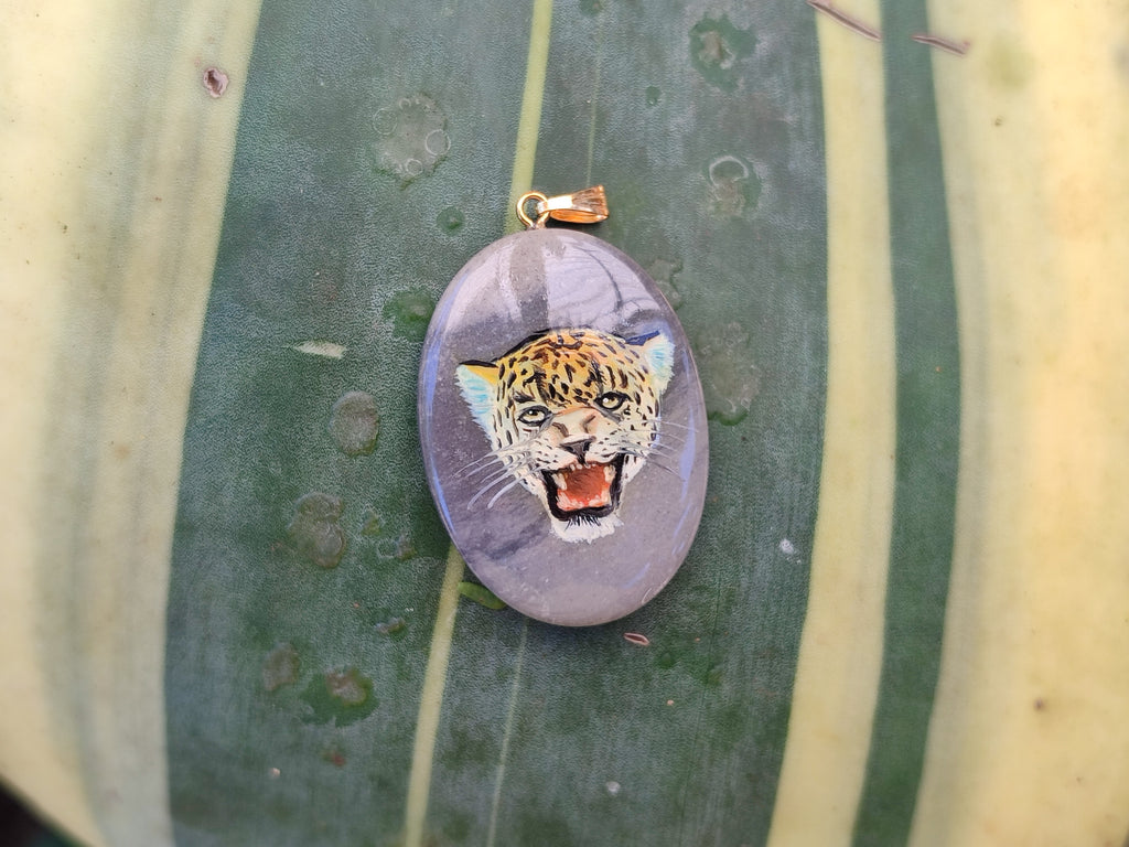 Polished Polychrome Jasper Pendant with Hand Painted Leopard - sold per item - From Madagascar - Toprock Gemstones and Minerals 