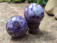 Polished Lepidolite with Pink Rubellite Spheres x 6 From Ambatondrazaka, Madagascar - Toprock Gemstones and Minerals 