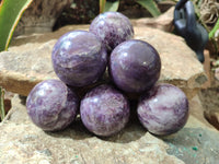 Polished Lepidolite with Pink Rubellite Spheres x 6 From Ambatondrazaka, Madagascar - Toprock Gemstones and Minerals 