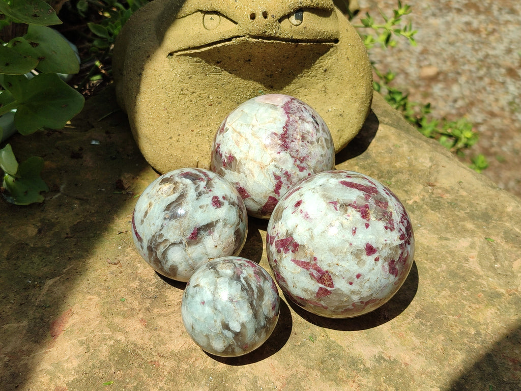 Polished Rubellite Pink Tourmaline Spheres x 4 From Ambatondrazaka, Madagascar - Toprock Gemstones and Minerals 