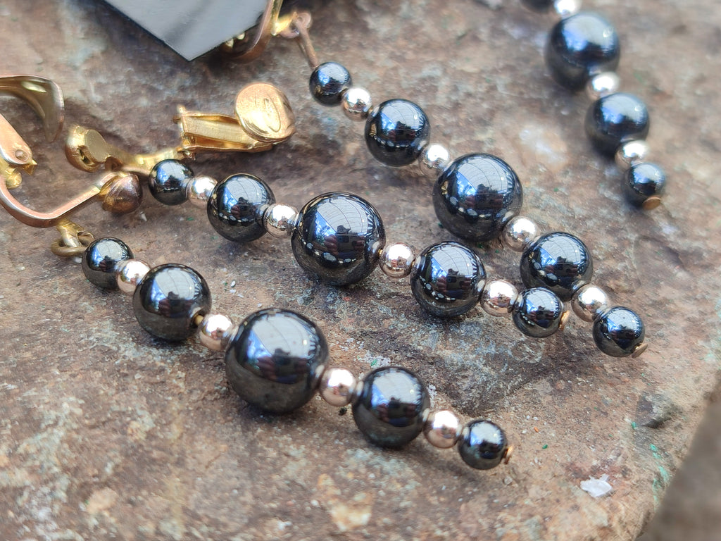 Polished Pair of Silver Hematite and Ball Shaped Bead Earrings - Sold per Pair - From China - Toprock Gemstones and Minerals 