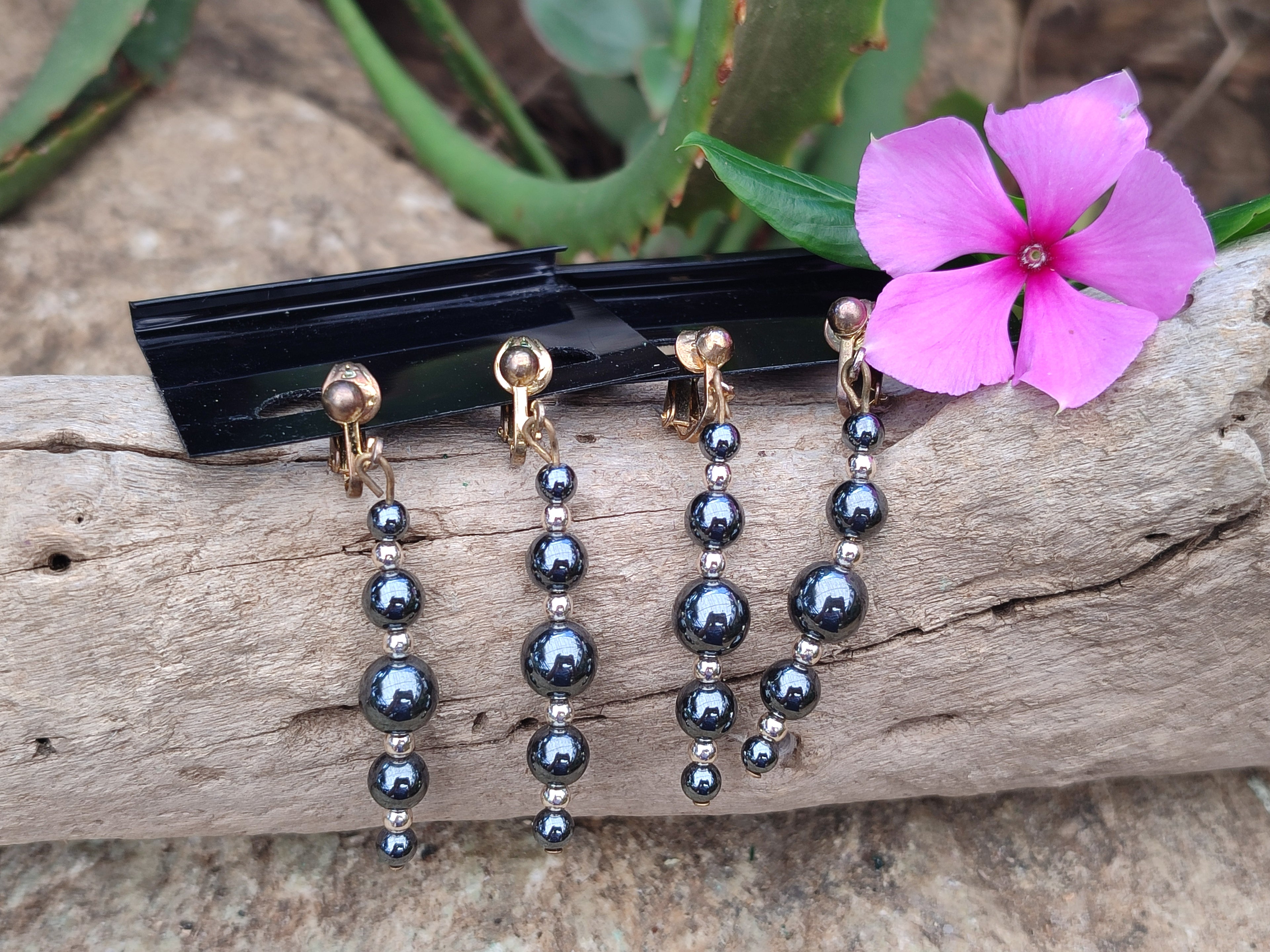 Polished Pair of Silver Hematite and Ball Shaped Bead Earrings - Sold per Pair - From China - Toprock Gemstones and Minerals 