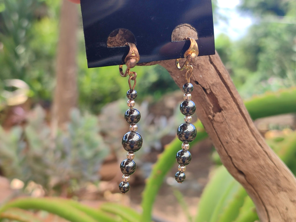 Polished Pair of Silver Hematite and Ball Shaped Bead Earrings - Sold per Pair - From China - Toprock Gemstones and Minerals 