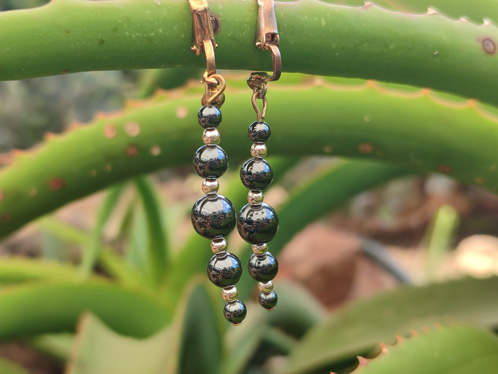 Polished Pair of Silver Hematite and Ball Shaped Bead Earrings - Sold per Pair - From China - Toprock Gemstones and Minerals 