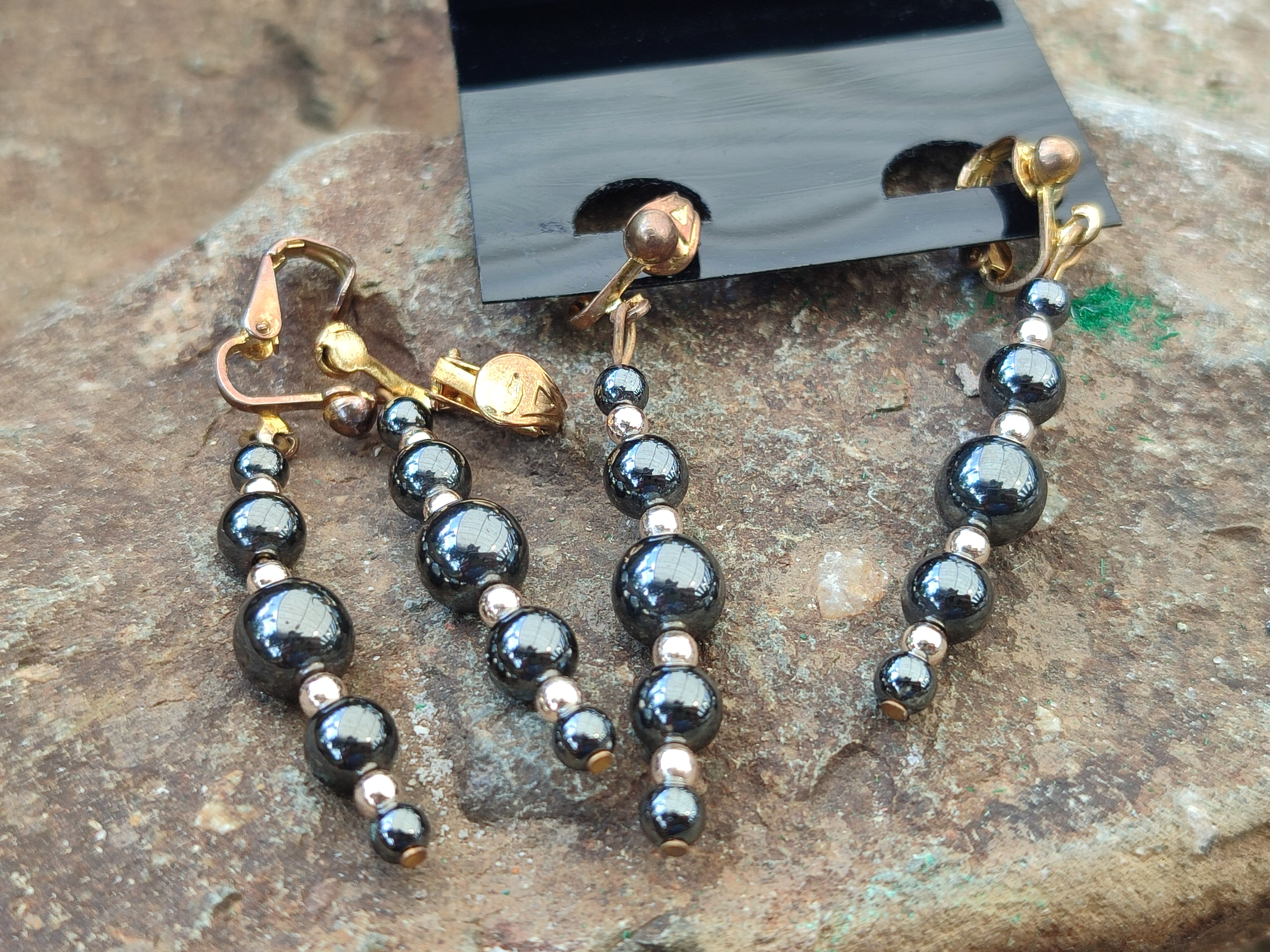 Polished Pair of Silver Hematite and Ball Shaped Bead Earrings - Sold per Pair - From China - Toprock Gemstones and Minerals 