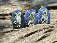 Polished Dumortierite Pendants with Hand Painted Zebras - sold per item - From Mozambique - Toprock Gemstones and Minerals 