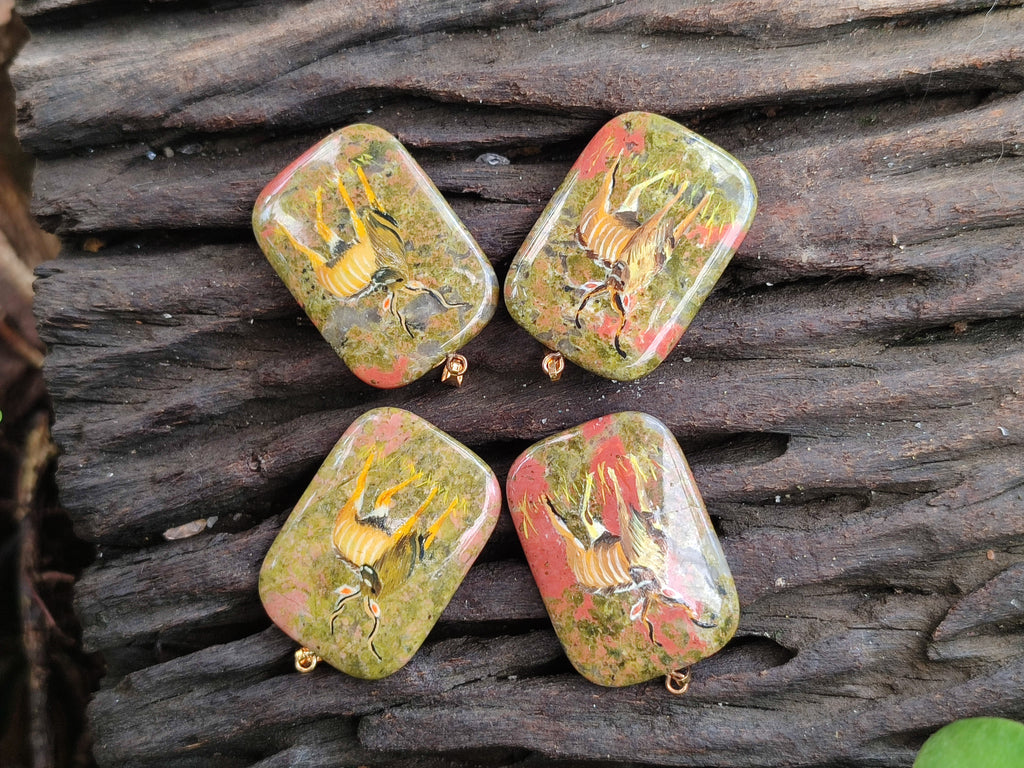 Polished Unakite Pendant with Hand Painted Kudu - Sold Per Item - From South Africa - Toprock Gemstones and Minerals 