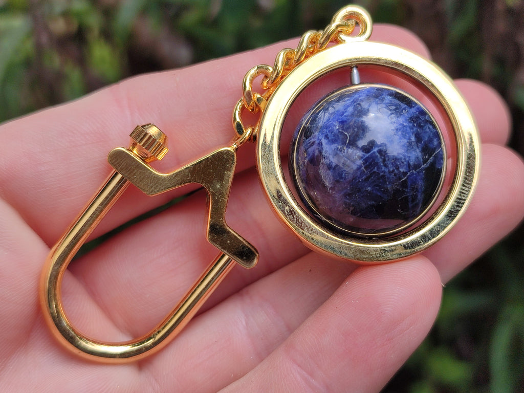 Polished Sodalite Sphere Keyring with Brass Screw Claps - sold per item - From Namibia - Toprock Gemstones and Minerals 