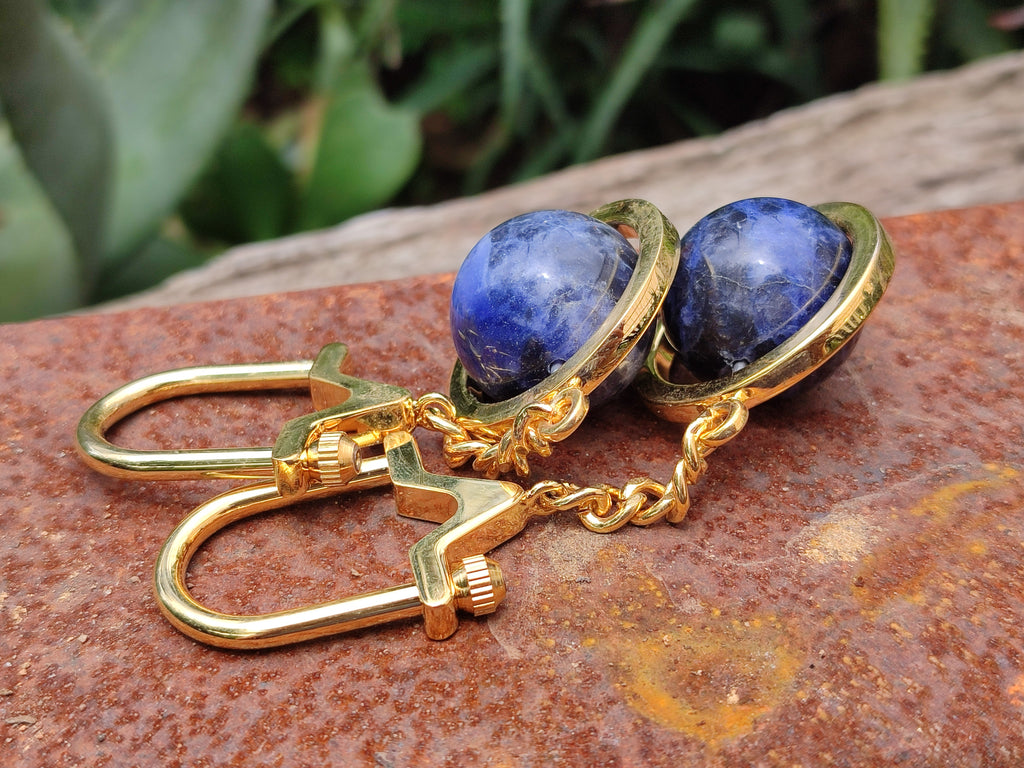 Polished Sodalite Sphere Keyring with Brass Screw Claps - sold per item - From Namibia - Toprock Gemstones and Minerals 