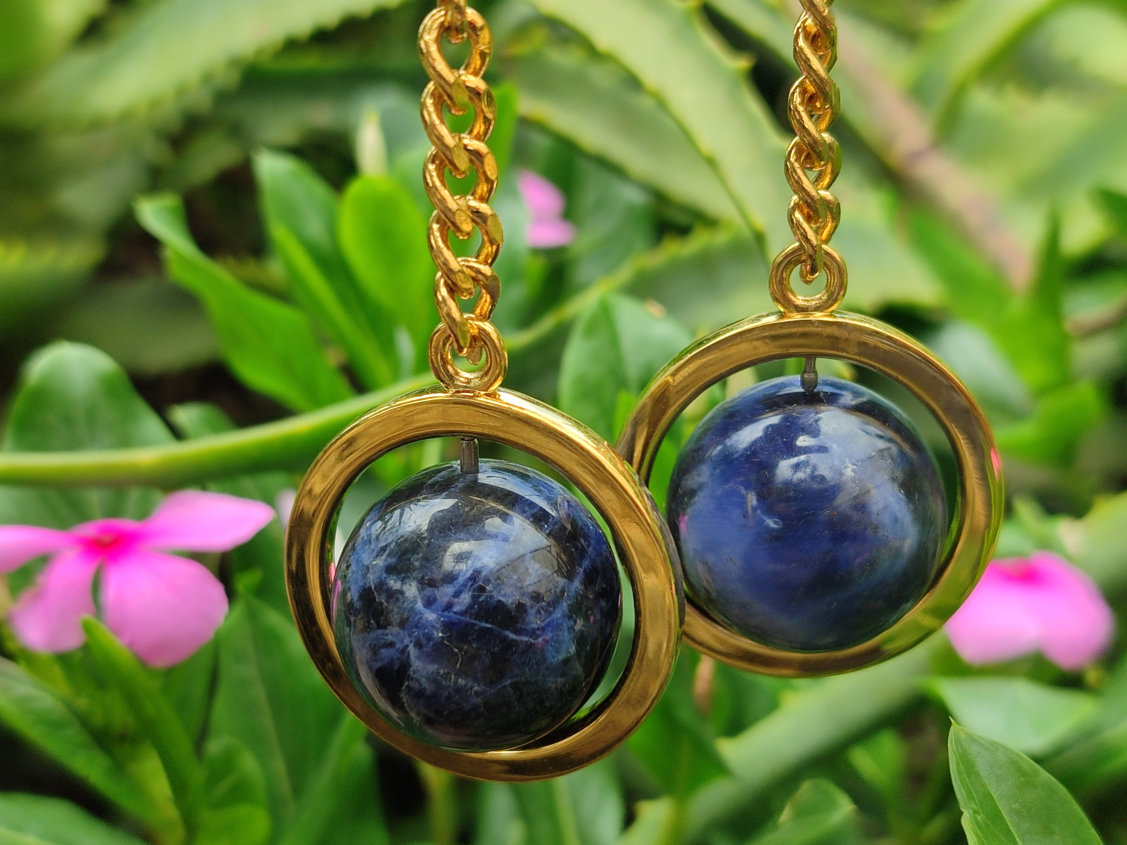 Polished Sodalite Sphere Keyring with Brass Screw Claps - sold per item - From Namibia - Toprock Gemstones and Minerals 