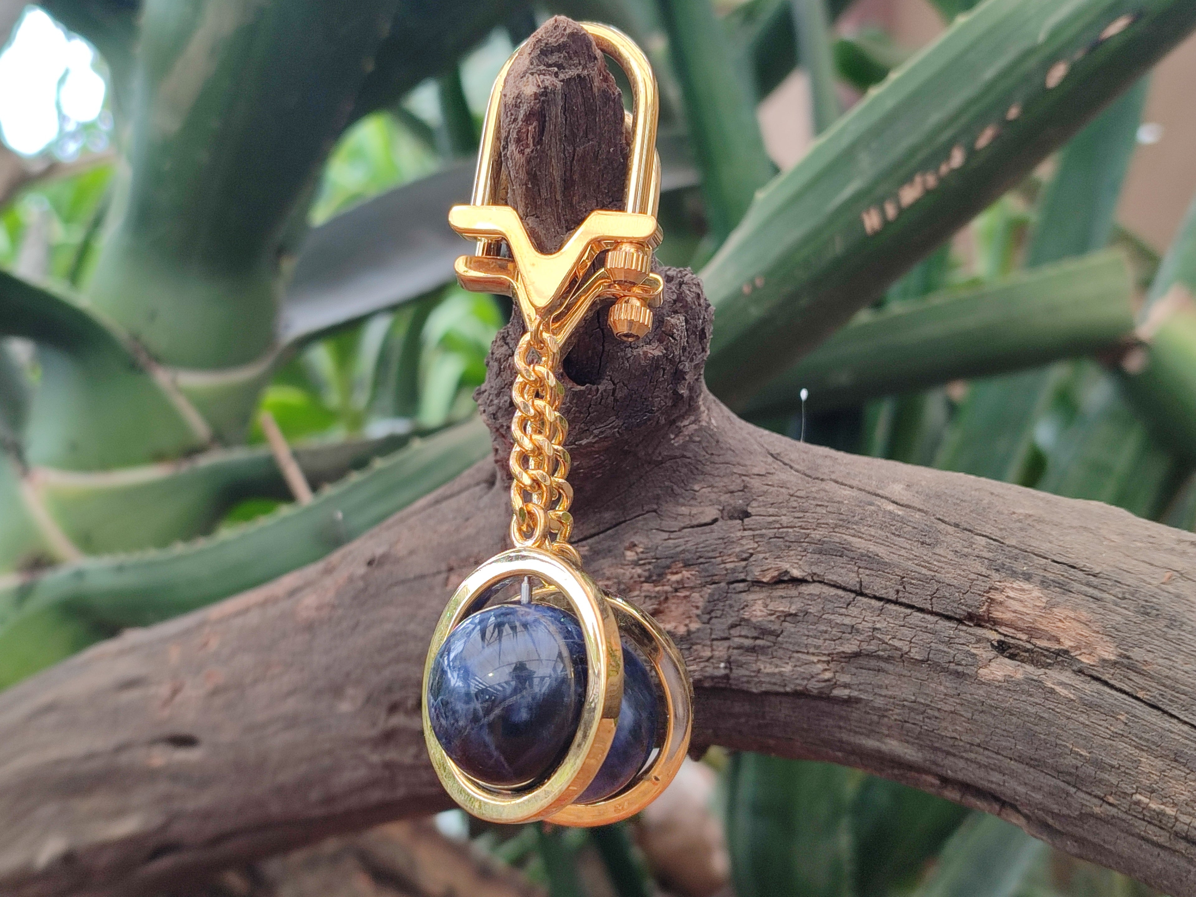 Polished Sodalite Sphere Keyring with Brass Screw Claps - sold per item - From Namibia - Toprock Gemstones and Minerals 