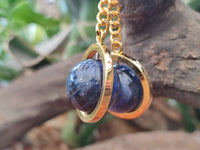 Polished Sodalite Sphere Keyring with Brass Screw Claps - sold per item - From Namibia - Toprock Gemstones and Minerals 
