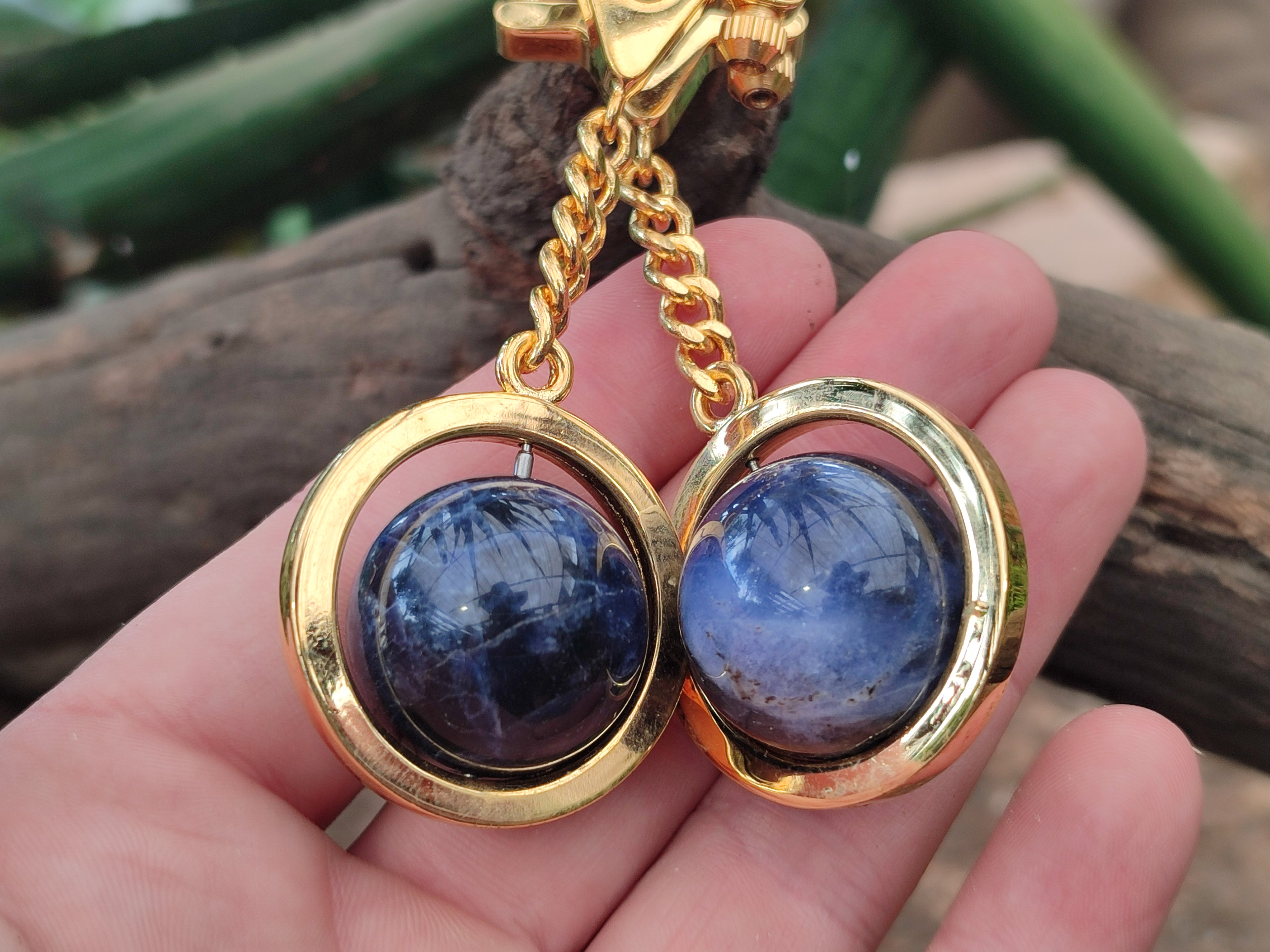 Polished Sodalite Sphere Keyring with Brass Screw Claps - sold per item - From Namibia - Toprock Gemstones and Minerals 