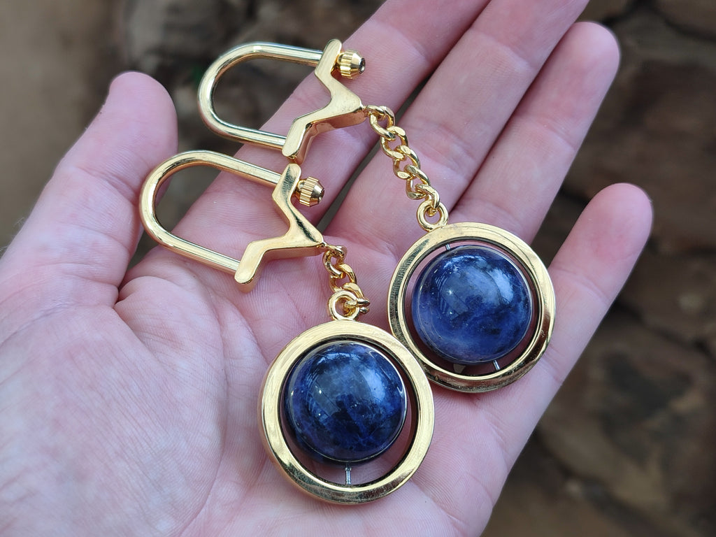 Polished Sodalite Sphere Keyring with Brass Screw Claps - sold per item - From Namibia - Toprock Gemstones and Minerals 