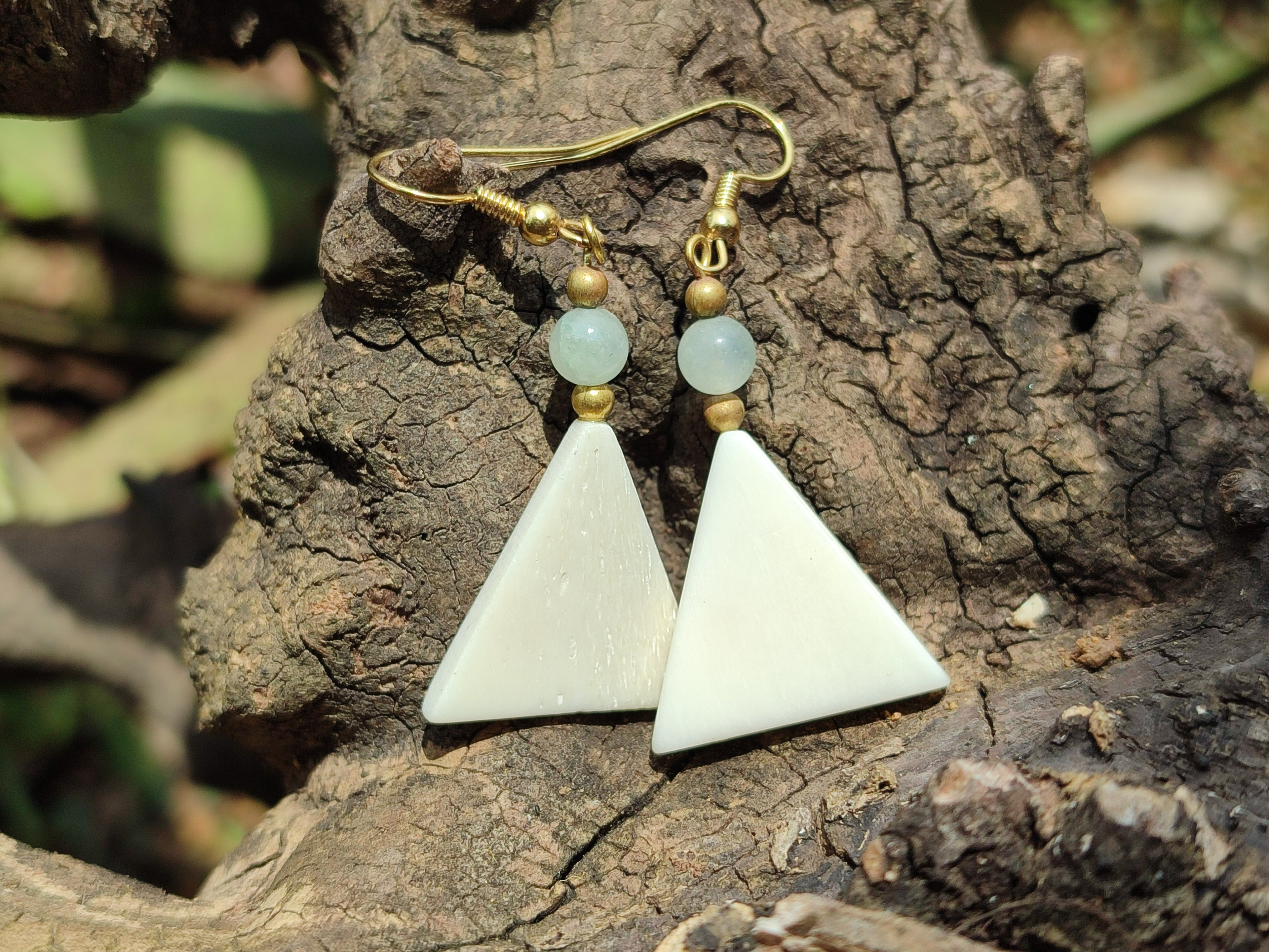 Polished Fancy White Onyx and Aventurine Earrings - Sold per Pair - From China - Toprock Gemstones and Minerals 