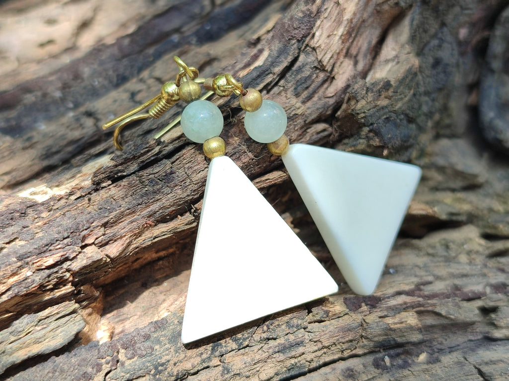 Polished Fancy White Onyx and Aventurine Earrings - Sold per Pair - From China - Toprock Gemstones and Minerals 