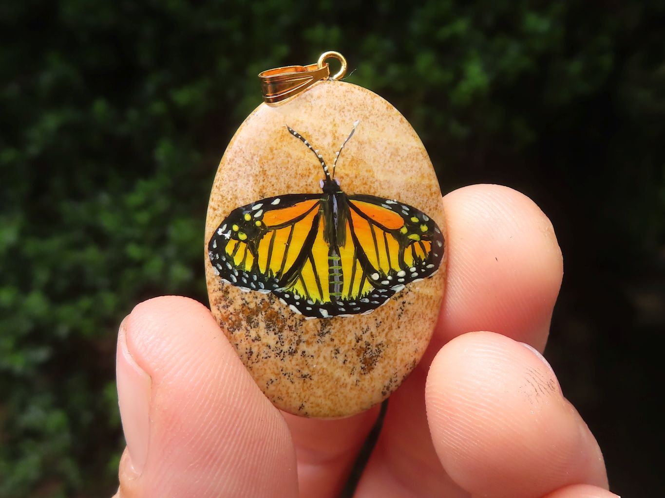 Polished Picture Stone Pendant with Hand Painted Butterflies - Sold Per Item - From Namibia - Toprock Gemstones and Minerals 