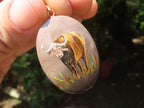 Polished Polychrome Jasper Pendant with Hand Painted Buffaloes - sold per item - From Madagascar - Toprock Gemstones and Minerals 