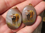 Polished Polychrome Jasper Pendant with Hand Painted Buffaloes - sold per item - From Madagascar - Toprock Gemstones and Minerals 
