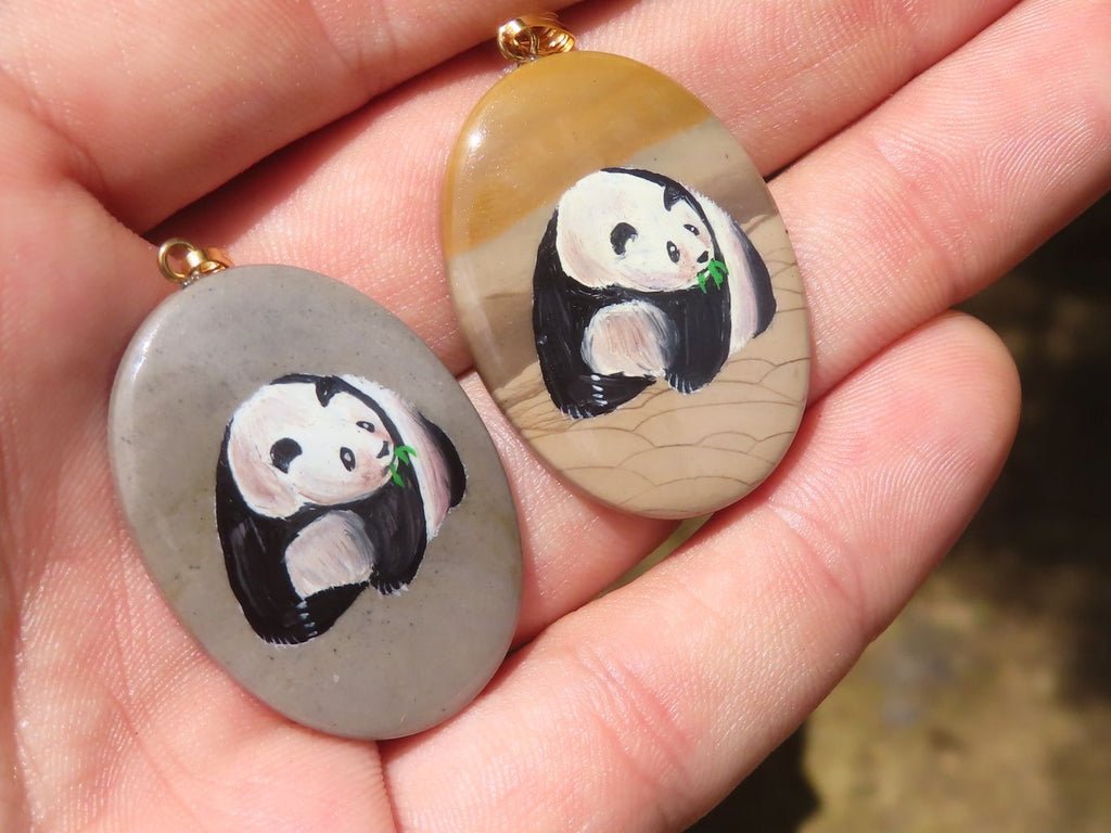 Polished Polychrome Jasper Pendant with Hand Painted Panda - sold per item - From Madagascar - Toprock Gemstones and Minerals 