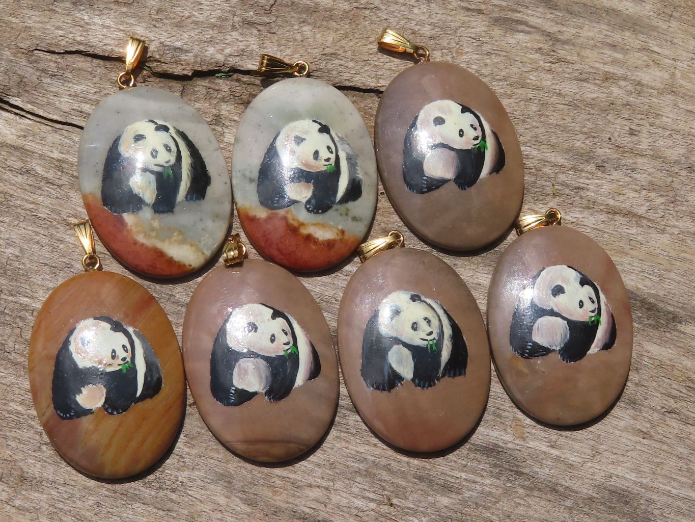 Polished Polychrome Jasper Pendant with Hand Painted Panda - sold per item - From Madagascar - Toprock Gemstones and Minerals 