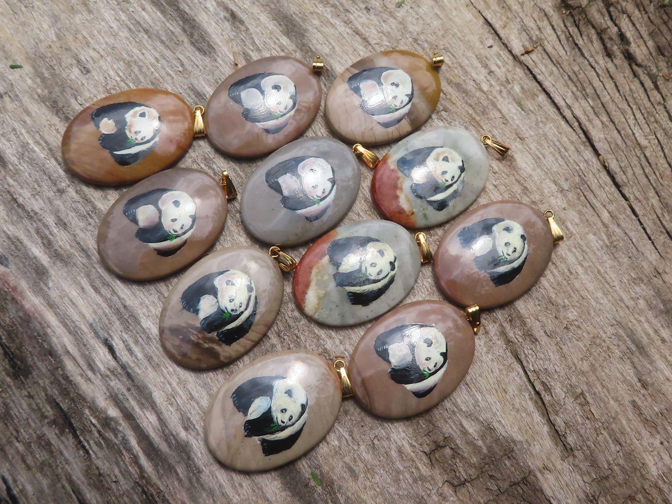 Polished Polychrome Jasper Pendant with Hand Painted Panda - sold per item - From Madagascar - Toprock Gemstones and Minerals 