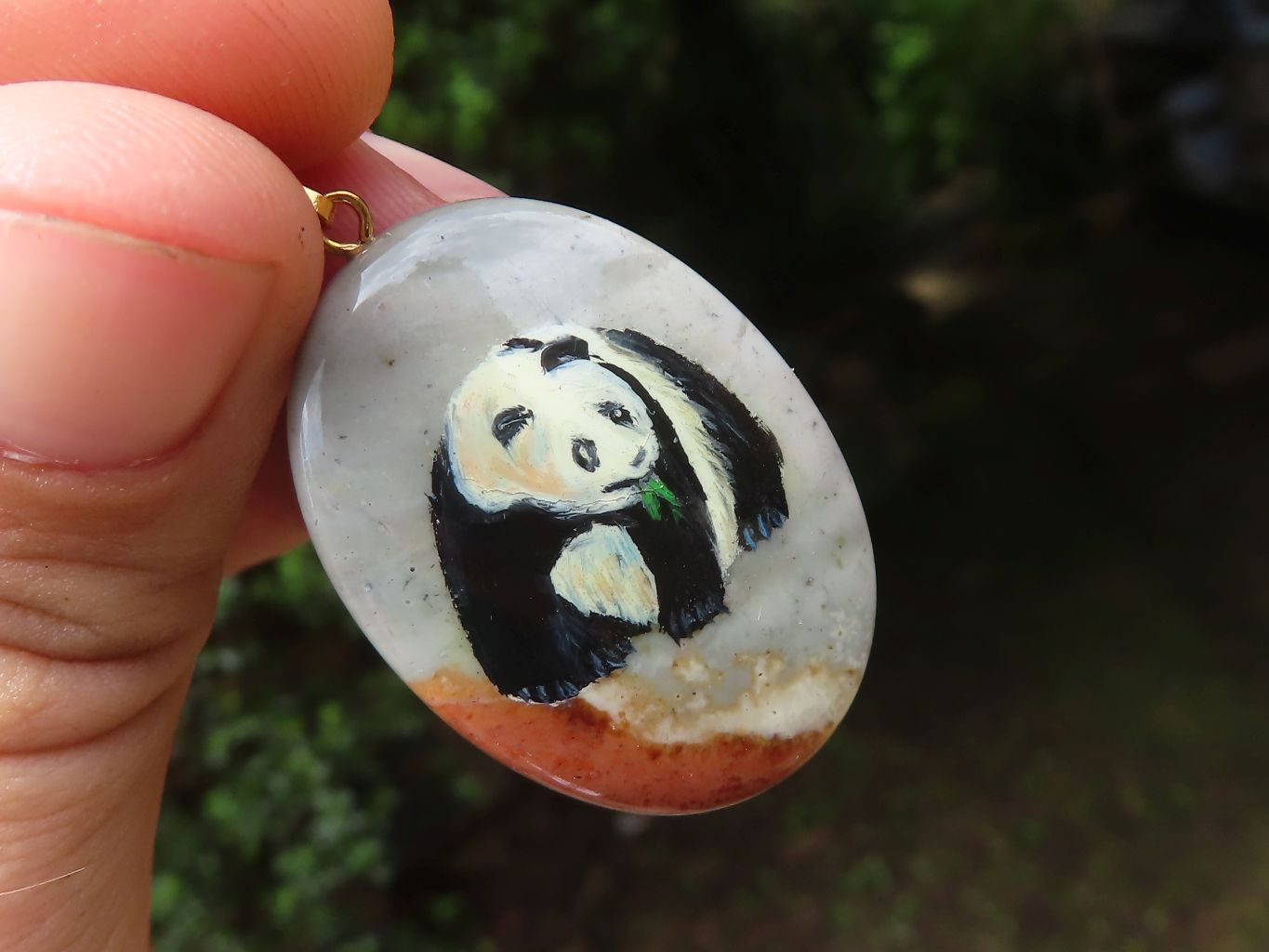 Polished Polychrome Jasper Pendant with Hand Painted Panda - sold per item - From Madagascar - Toprock Gemstones and Minerals 
