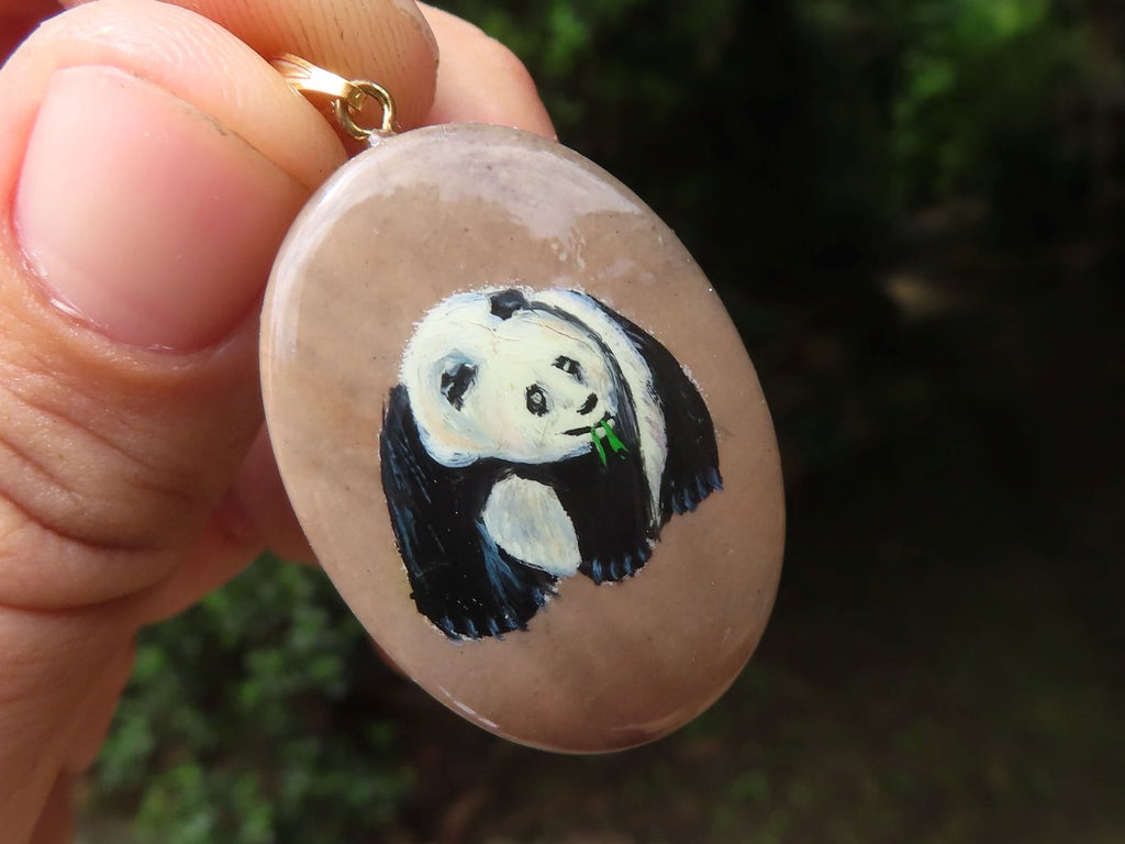 Polished Polychrome Jasper Pendant with Hand Painted Panda - sold per item - From Madagascar - Toprock Gemstones and Minerals 