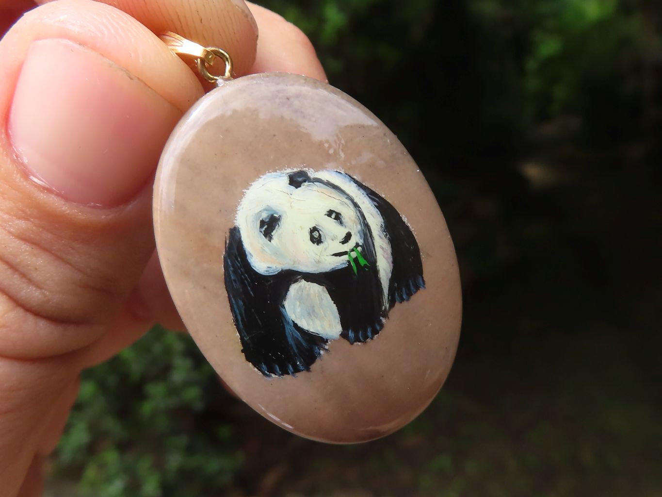 Polished Polychrome Jasper Pendant with Hand Painted Panda - sold per item - From Madagascar - Toprock Gemstones and Minerals 