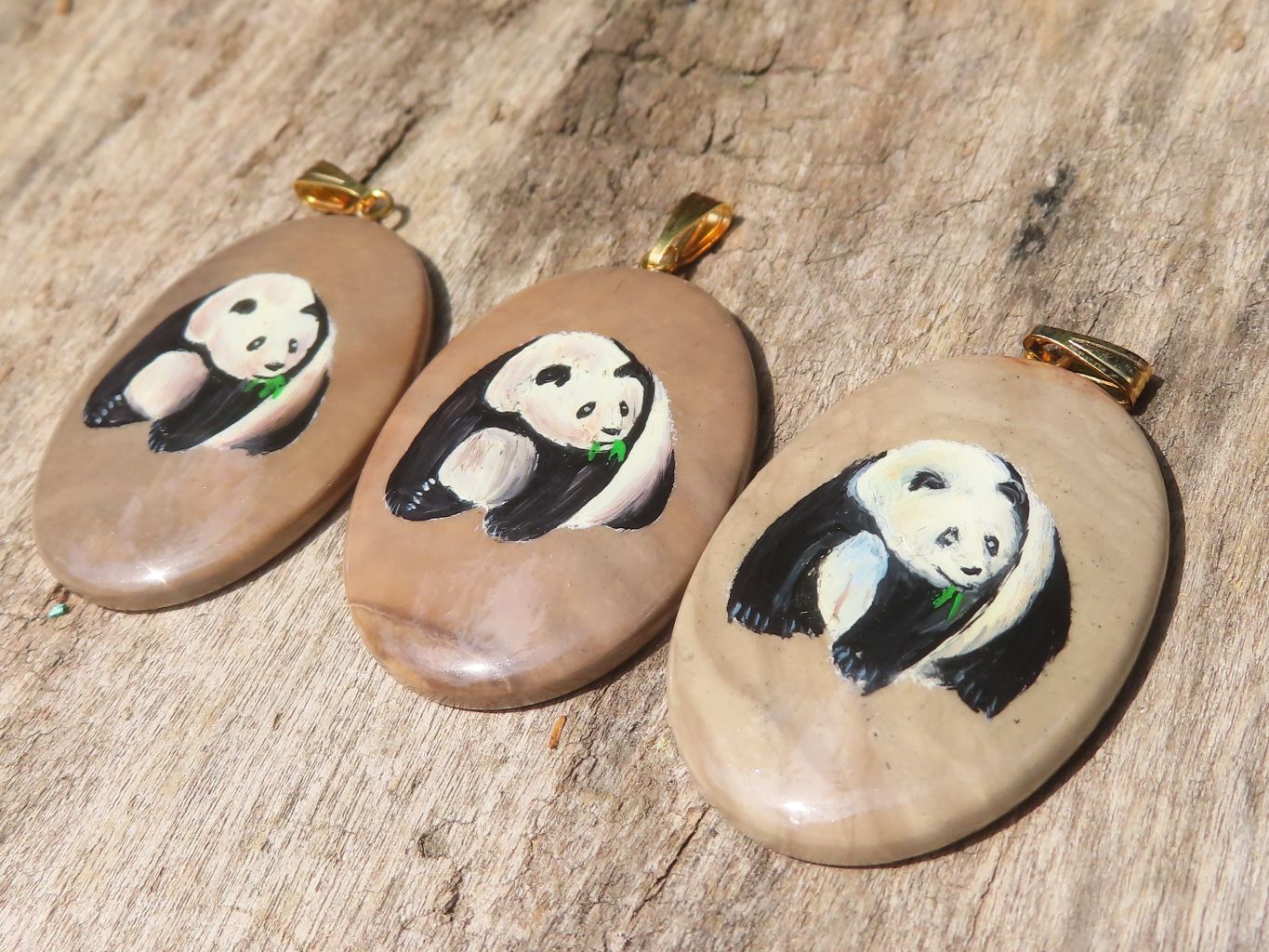 Polished Polychrome Jasper Pendant with Hand Painted Panda - sold per item - From Madagascar - Toprock Gemstones and Minerals 