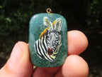 Polished Aventurine Pendant with Hand Painted Zebra - Sold Per Item - From Zimbabwe - Toprock Gemstones and Minerals 