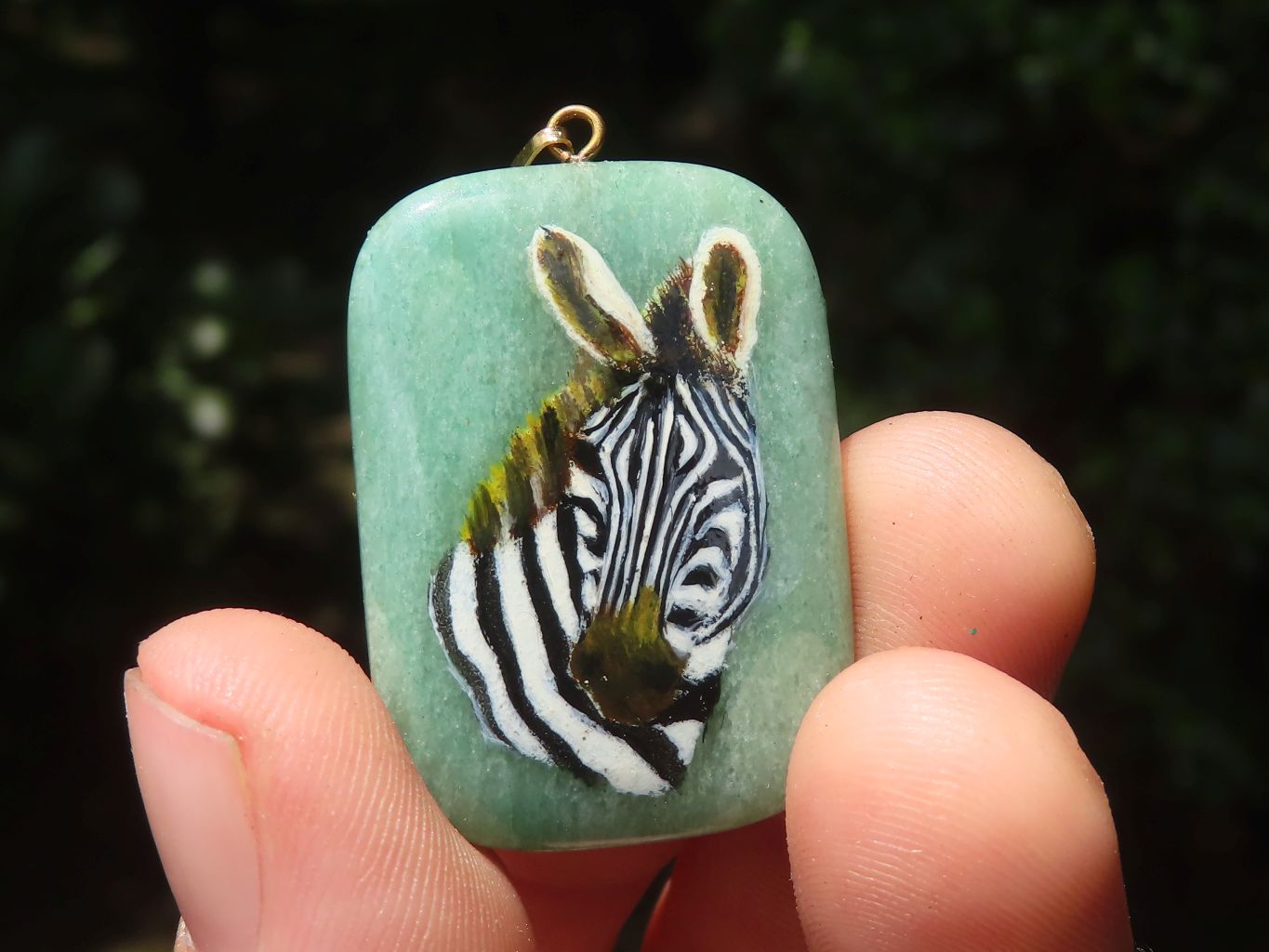 Polished Aventurine Pendant with Hand Painted Zebra - Sold Per Item - From Zimbabwe - Toprock Gemstones and Minerals 