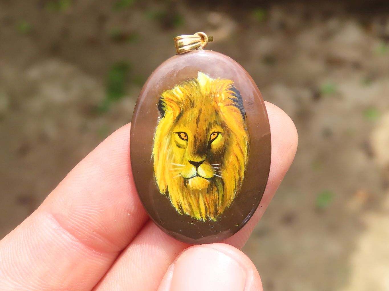 Polished Polychrome Jasper Pendant with Hand Painted Lion - sold per item - From Madagascar - Toprock Gemstones and Minerals 
