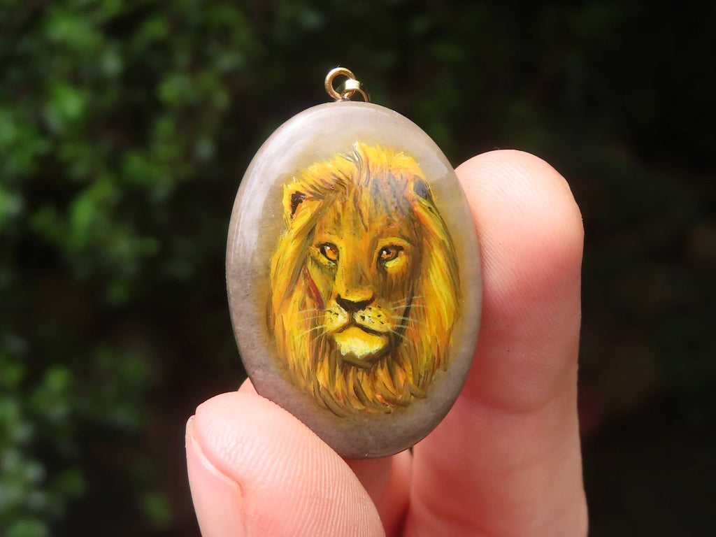 Polished Polychrome Jasper Pendant with Hand Painted Lion - sold per item - From Madagascar - Toprock Gemstones and Minerals 