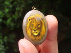 Polished Polychrome Jasper Pendant with Hand Painted Lion - sold per item - From Madagascar - Toprock Gemstones and Minerals 