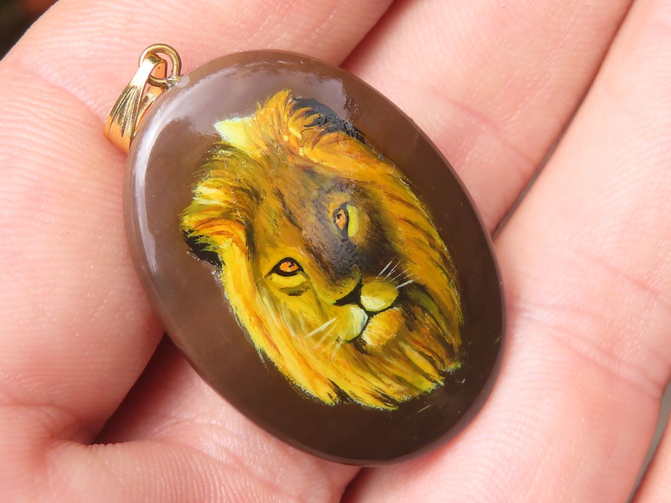 Polished Polychrome Jasper Pendant with Hand Painted Lion - sold per item - From Madagascar - Toprock Gemstones and Minerals 
